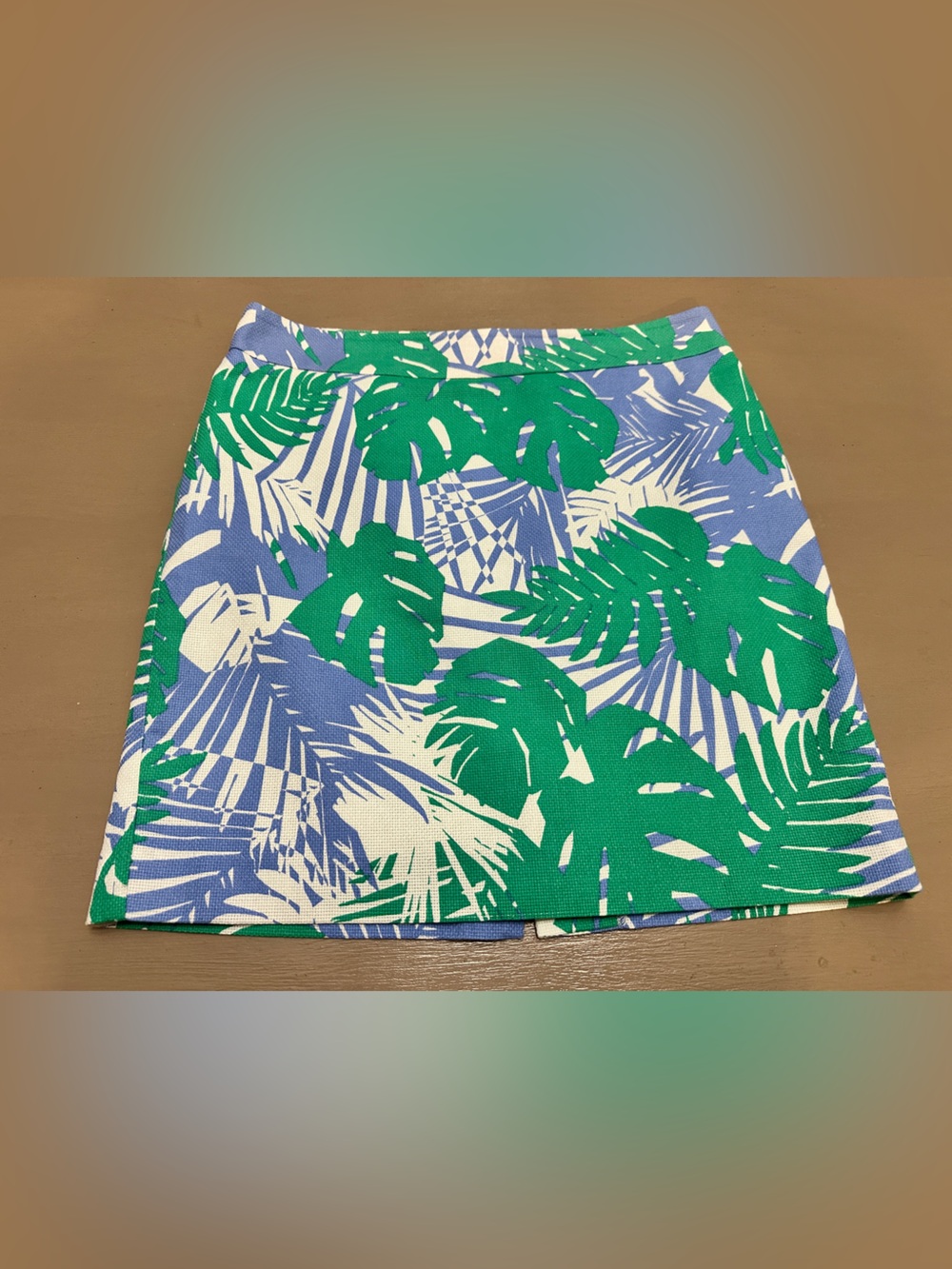 LOFT Petites Tropical Palm Leaf Print A-Line Mini Skirt Blue Green Size 6P